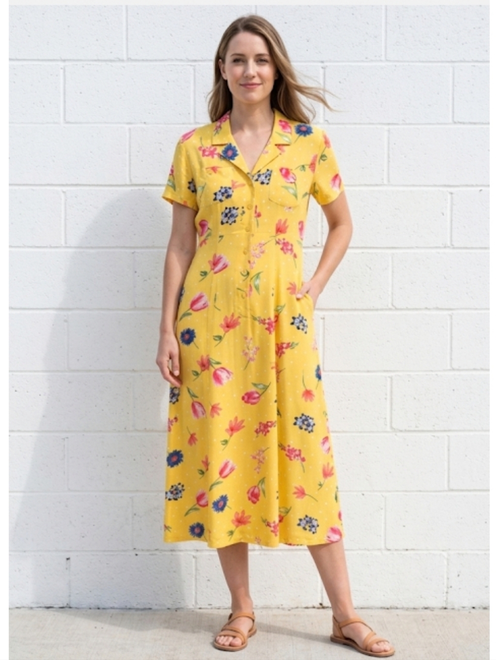 Expo Vintage 90's Yellow Floral Maxi Cottagecore Grandma Dress Women's Size 10